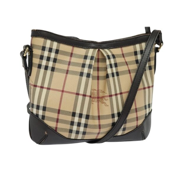 BURBERRY Nova Check Shoulder Bag PVC Beige Gold Auth ep8752 - Picture 1 of 16